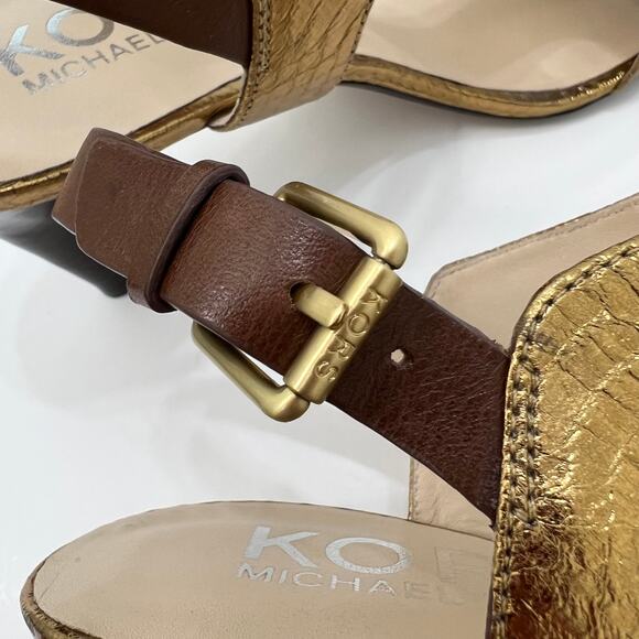 Michael Kors Gold Metallic T-Strap Heeled Sandals Shoes | Size: 9.5M - Picture 13 of 13
